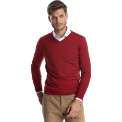 Pulover slim fit rosu cu anchior