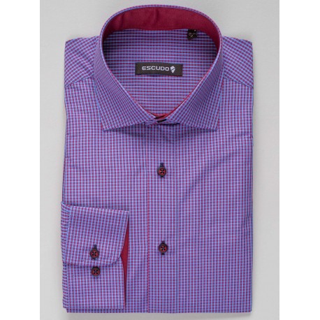 Camasa regular bleu cu carouri rosii