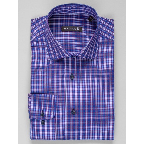 Camasa albastra cu carouri bordo regular fit