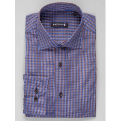 Camasa albastra regular fit cu caro maro