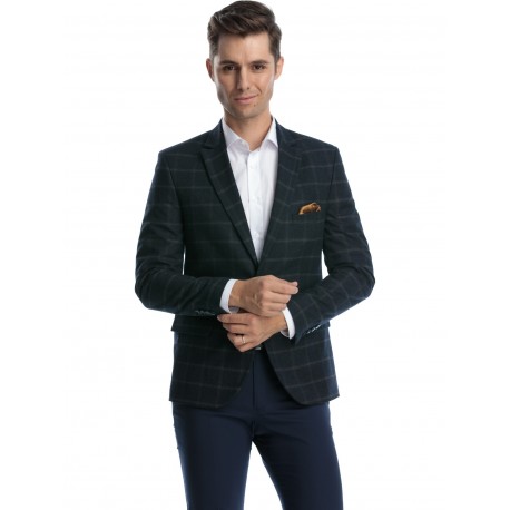Sacou barbati slim fit bleumarin cu carouri