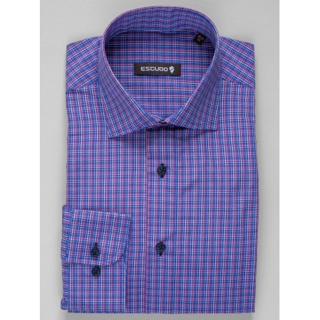 Camasa cu carouri mov si bleumarin slim fit