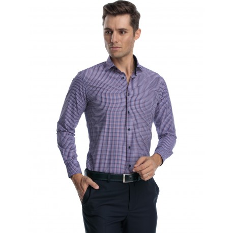 Camasa slim fit cu carouri rosii si albastre
