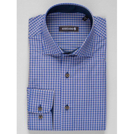 Camasa slim fit cu carouri albastre si maro