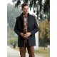 Palton stofa maro pepit slim fit