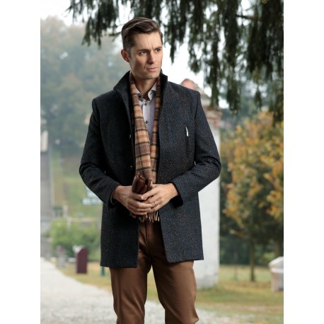 Palton stofa maro pepit slim fit