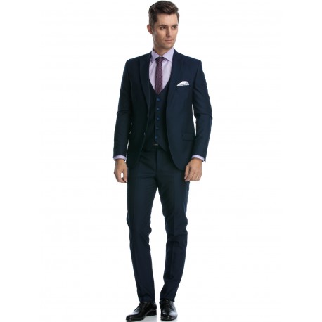 Costum cu vesta slim fit bleumarin pepit