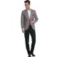 Sacou slim fit in carouri gri cu rosu