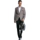 Sacou slim fit in carouri gri cu rosu