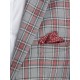 Sacou slim fit in carouri gri cu rosu