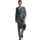 Costum slim fit gri cu caro turcoaz