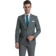 Costum slim fit gri cu caro turcoaz