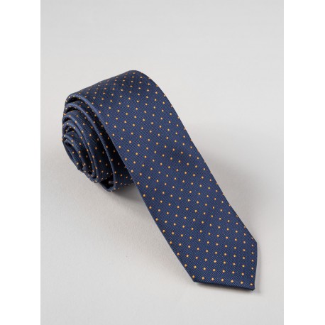 Cravata bleumarin cu picouri galbene ingusta