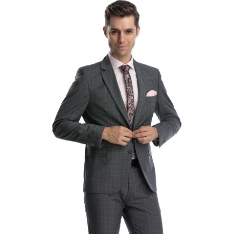 Costum barbati gri cu carouri roz